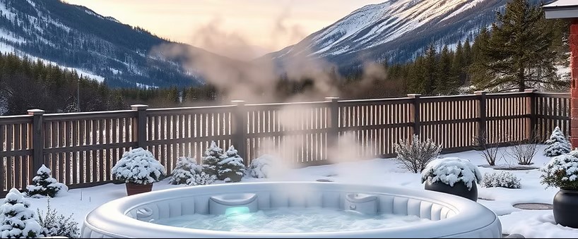 Inflatable hot tub rental setup in a backyard